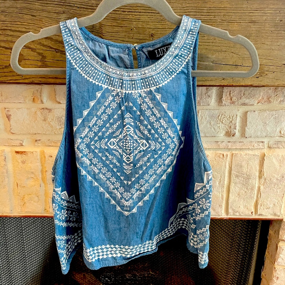 Luxe Medium Denim and White crop top